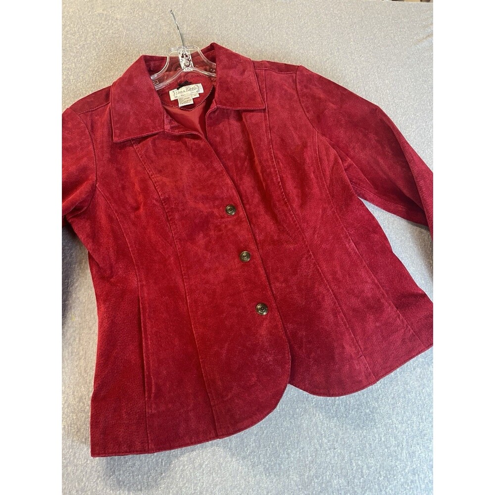 Vtg Y2K Genuine Suede Leather Red Blazer Jacket Snap Women’s Med Y2K 90’s Boho